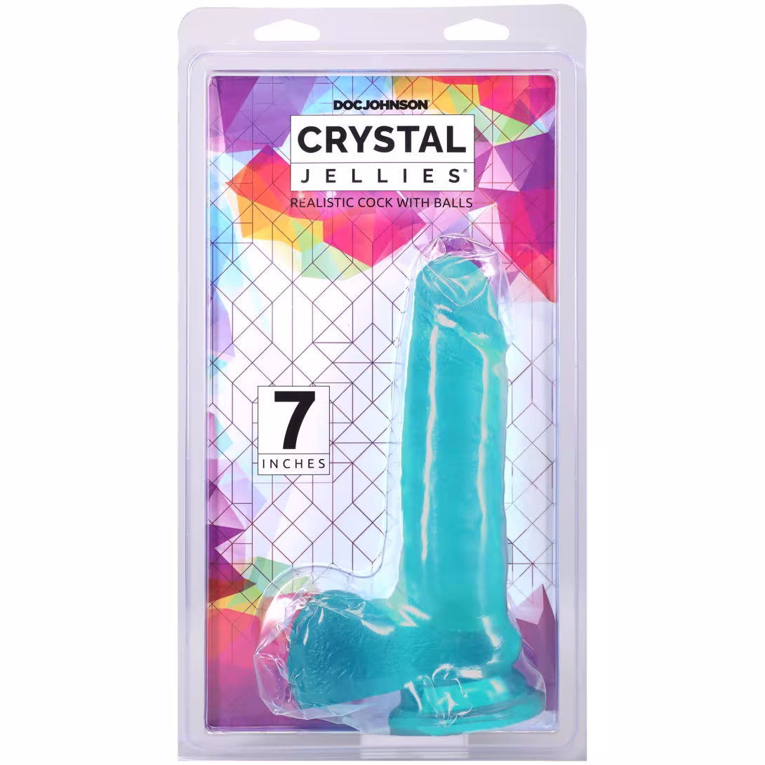 Фалоімітатор Doc Johnson Crystal Jellies - 7 Inch Realistic Cock with Balls - Teal — фото 4