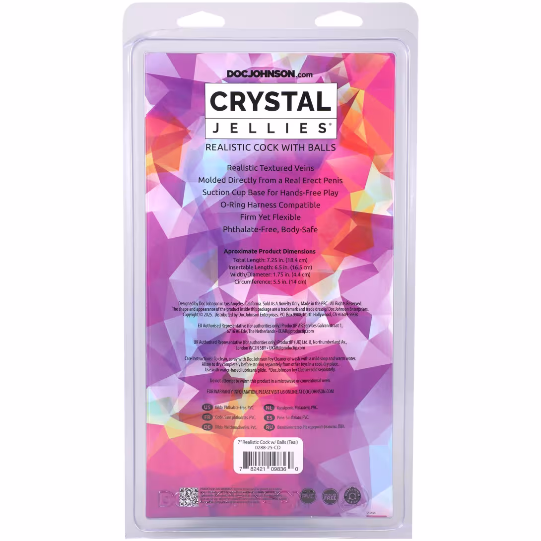Фалоімітатор Doc Johnson Crystal Jellies - 7 Inch Realistic Cock with Balls - Teal — фото 5